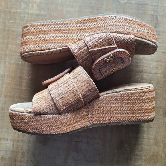 Sam And Libby Crysta Buckle Platform Wedges Rattan Buckle Slip On Sandals Size 7 - Picture 5 of 6